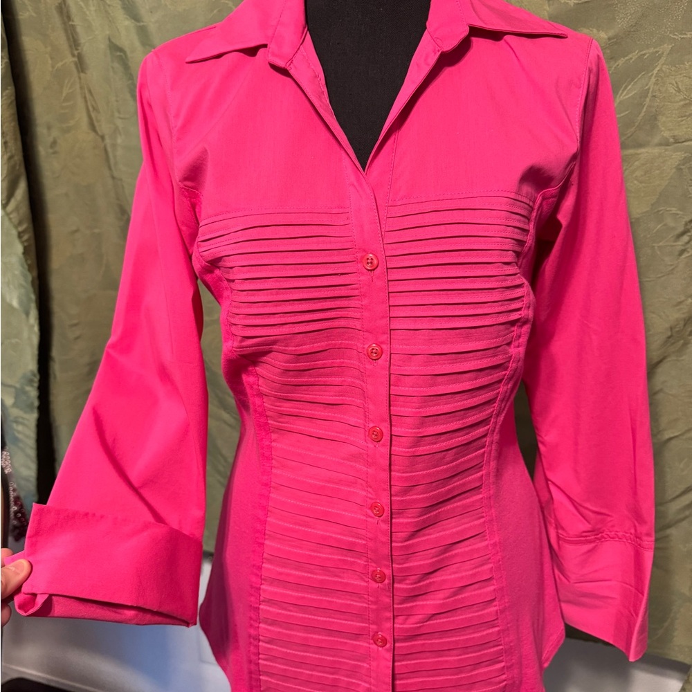 Zac & Rachel Fuchsia Pink Fitted Button-Down Shirt Sz M NWT